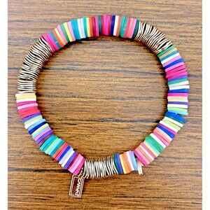 Boho Beachy Bracelet Multicolor Disc & Gold Tone Wire Bead Stretch Summer Vibes
